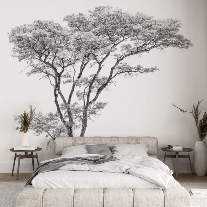 Fototapete Minimalistischer Baum in ruhiger Landschaft - Flour