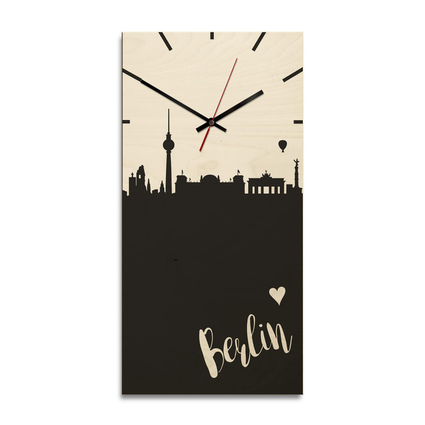 Horloge murale en bois - Skyline Berlin rectangulaire