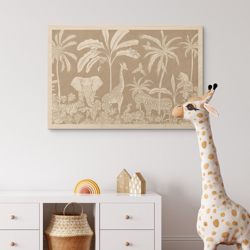 Houten Wanddecoratie jungle dromen - Afrikaanse wilde dieren in bruin - Kikki Belle