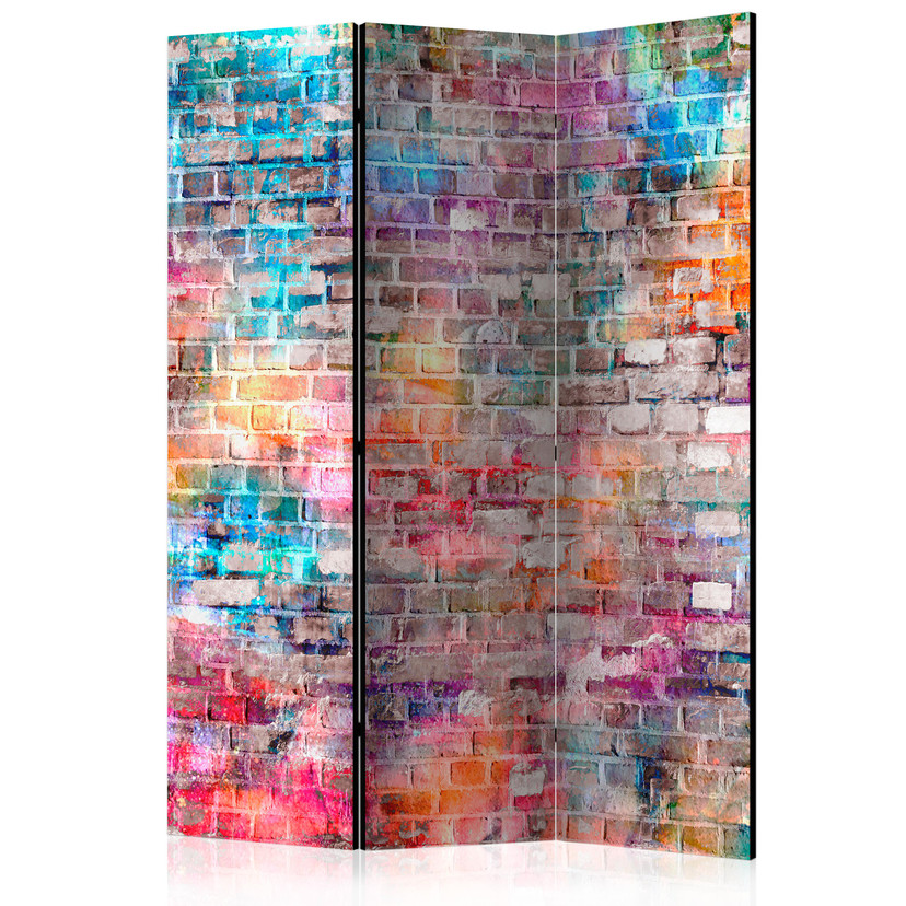 Screen room divider - Farverige mursten, 3-delt - 135x172 cm