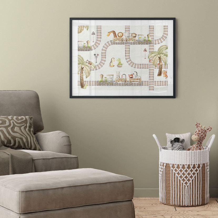 Poster Locomotief met dierentuindieren - Oliver Robins