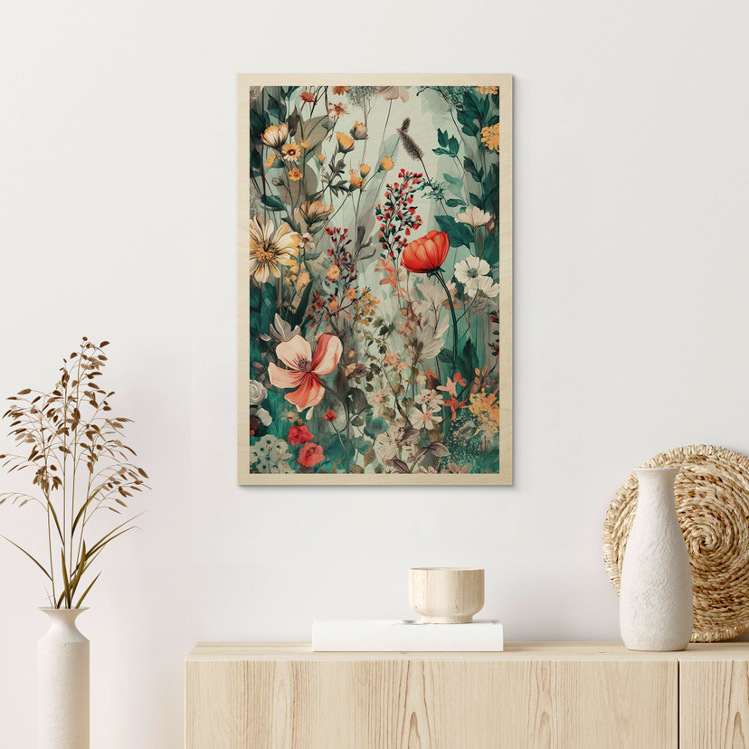 Plakat drewniany wiosenna łąka z kwiatami - Jaszke