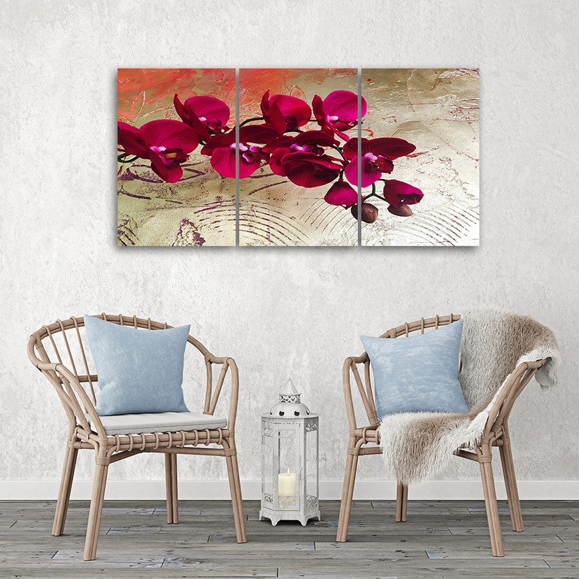 3 stykke lærredsprint, Orchid Flowers Pink