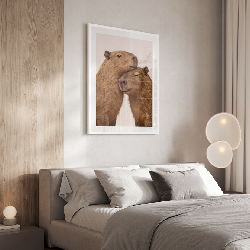 Plakat med kælent kapivarpar