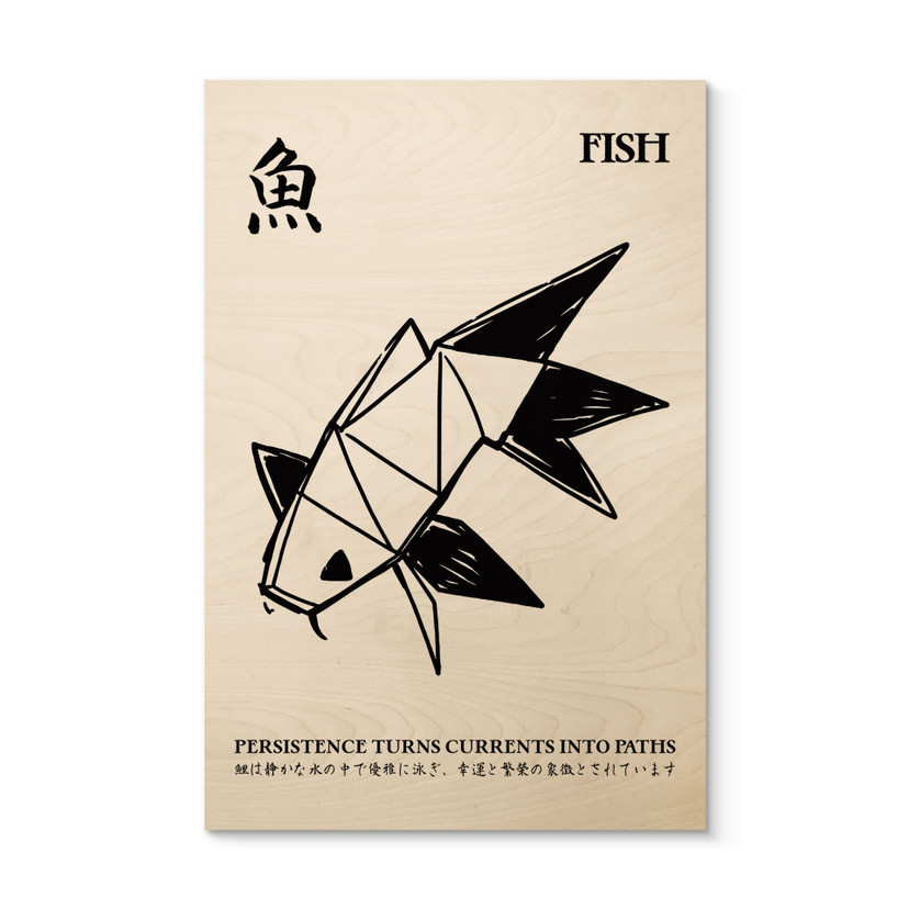 Houten Wanddecoratie Geometrische Vis Origami - Krygowski