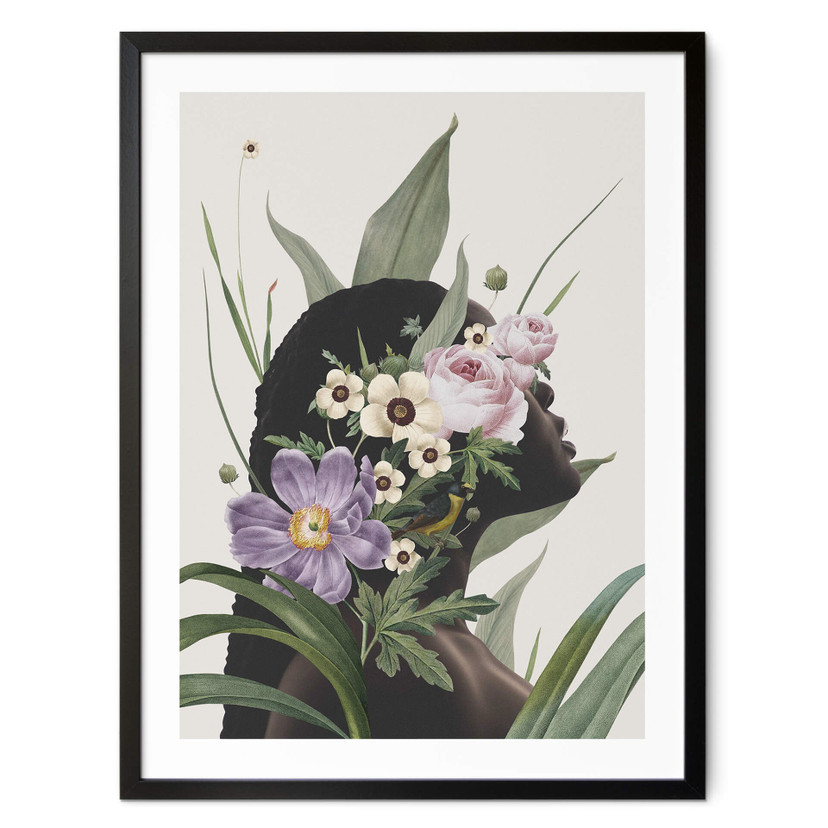 Plakat Frida Floral Studio - Sylwetka kobiety z fioletowymi kwiatami