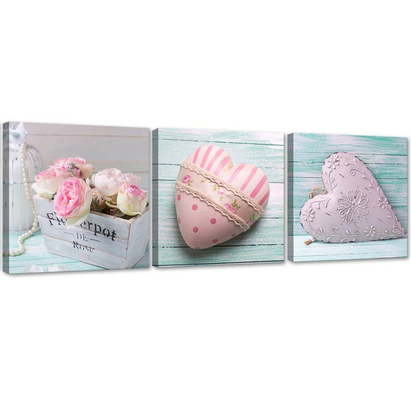 3 stykke lærredsprint, Heart of Love Pink