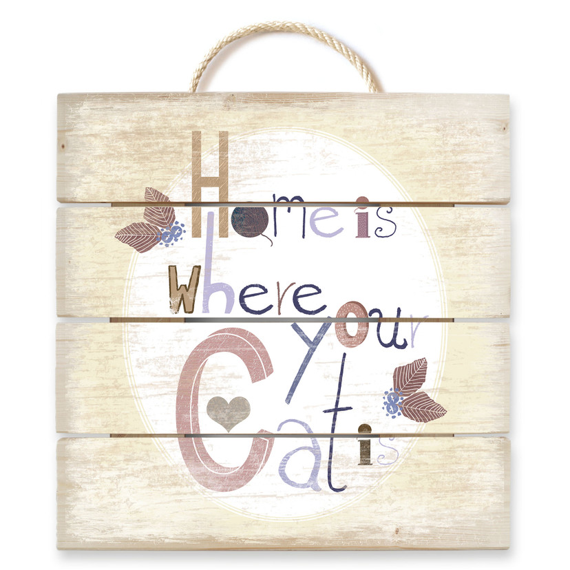 Obraz drewniany Loske - Home is where your Cat is - 40x41,5 cm