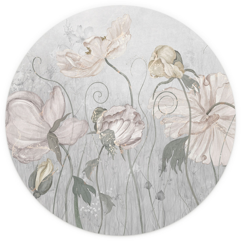 Vintage stijl bloemenbehang in grijs - Ms Tiff - Rond - Zelfklevend/niet-geweven