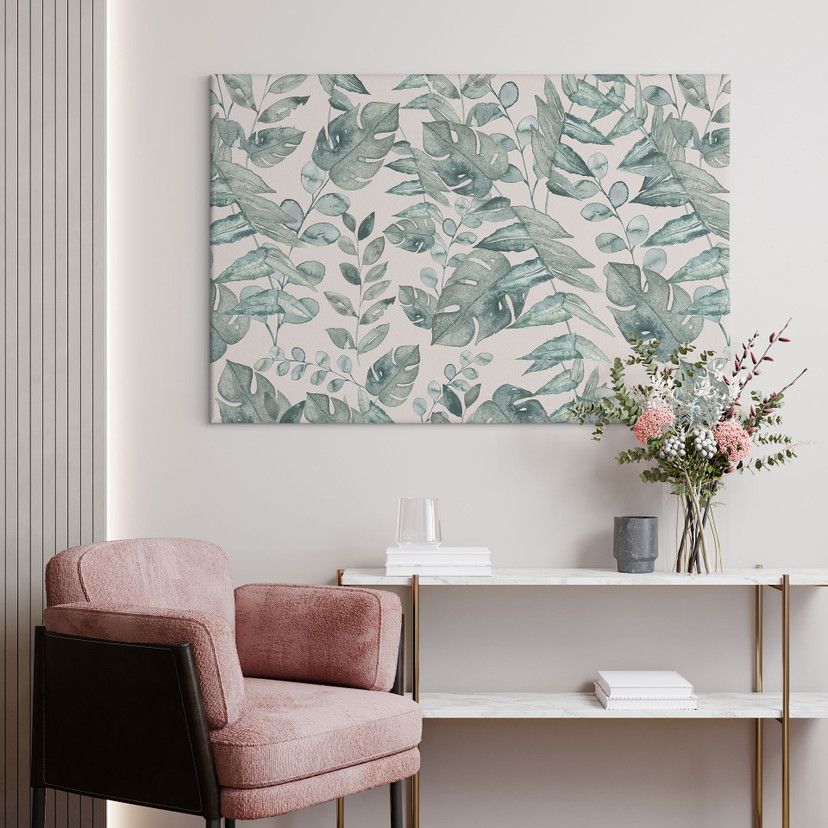 Tableau sur toile Feuilles de jungle aquarelle crème - Bloomery Decor