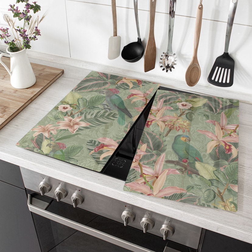 Plaque de cuisson jungle avec perroquets vert - Bloomery Decor