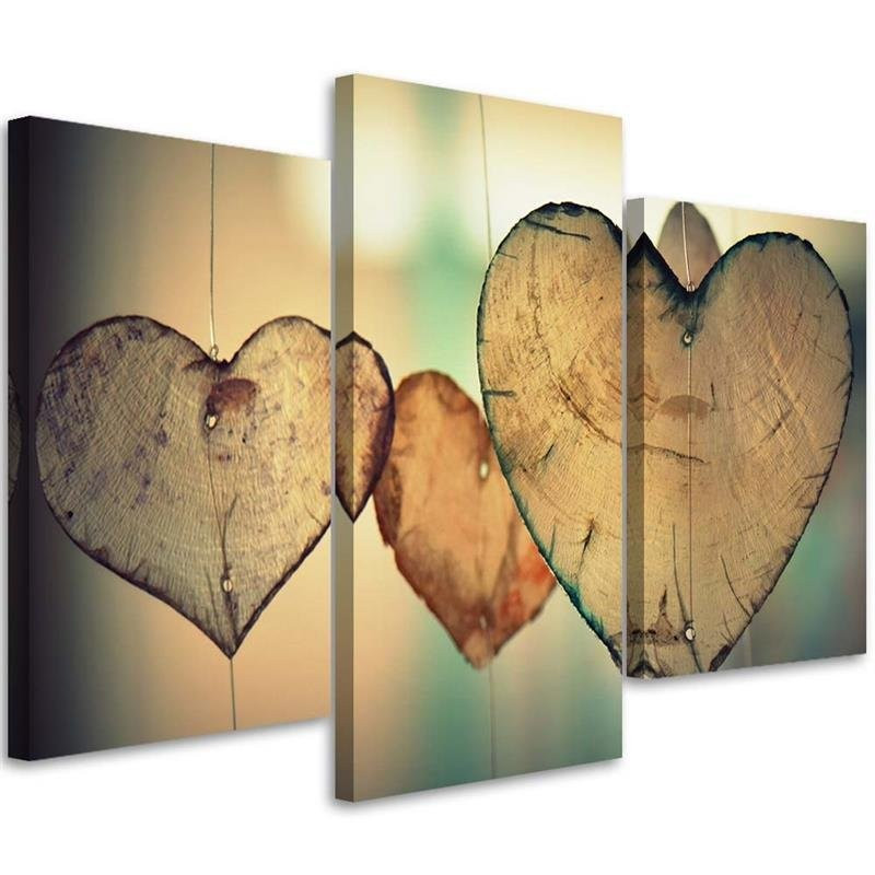 3-delt lærredstryk Heart Wood Love Retro