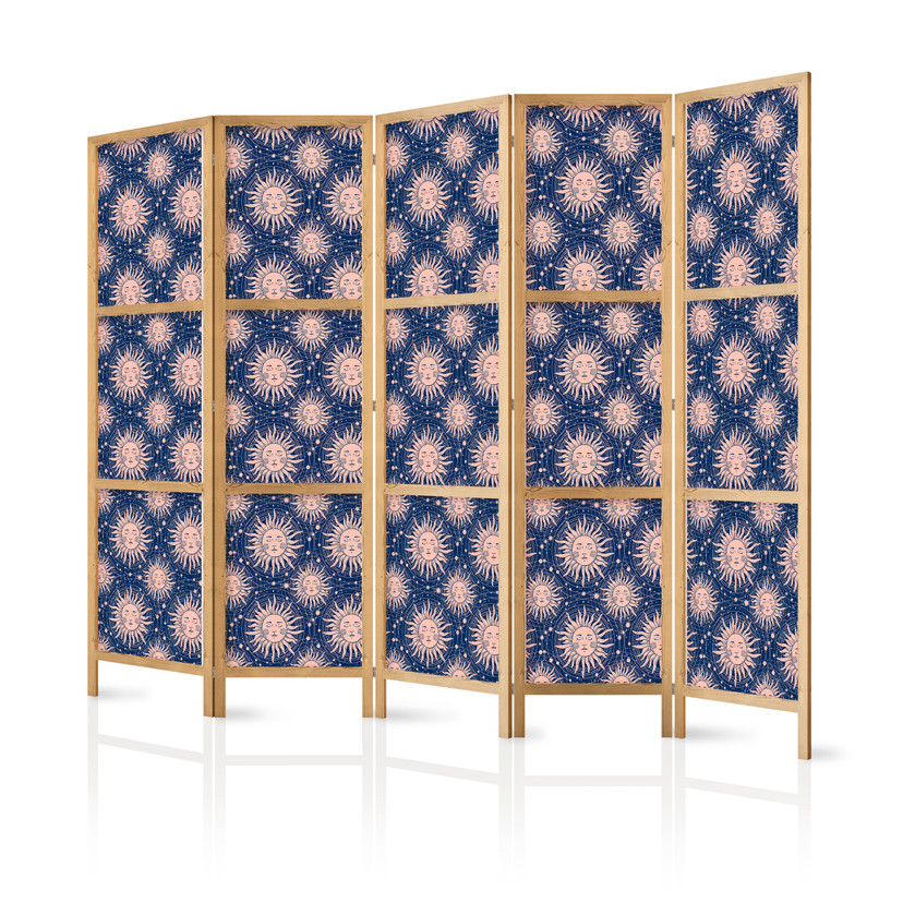 Japanischer Paravent, Raumteiler freistehend, Trennwand - Sunny Patterns: Repeating Sun Motif
