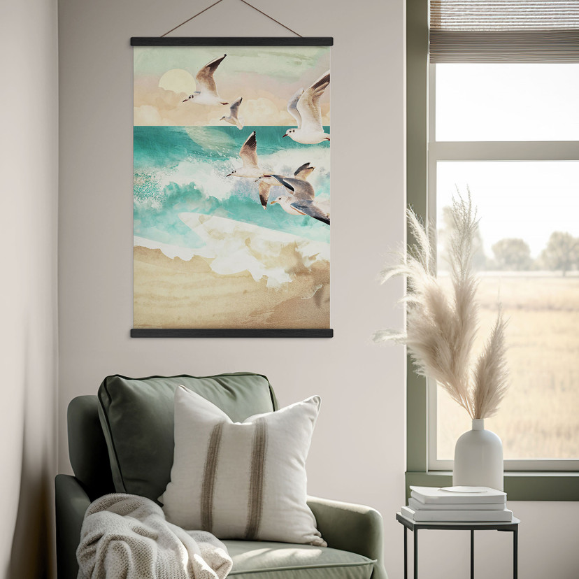 Obraz tkaniny mewy na plaży - SpaceFrog Designs