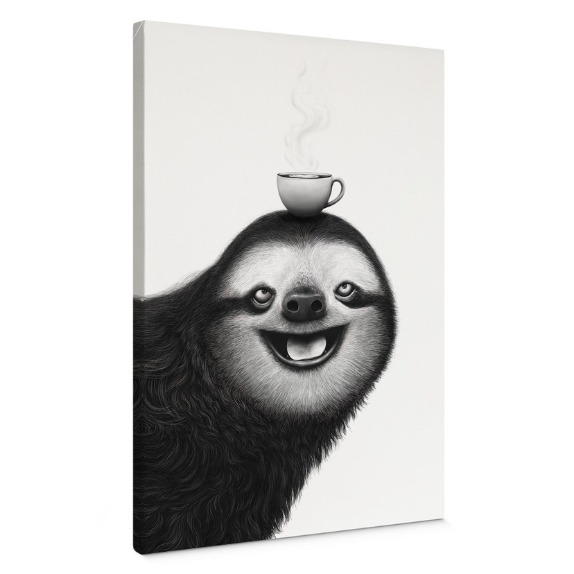 Canvas schilderij Vrolijke Luiaard met Koffie - Korenkova