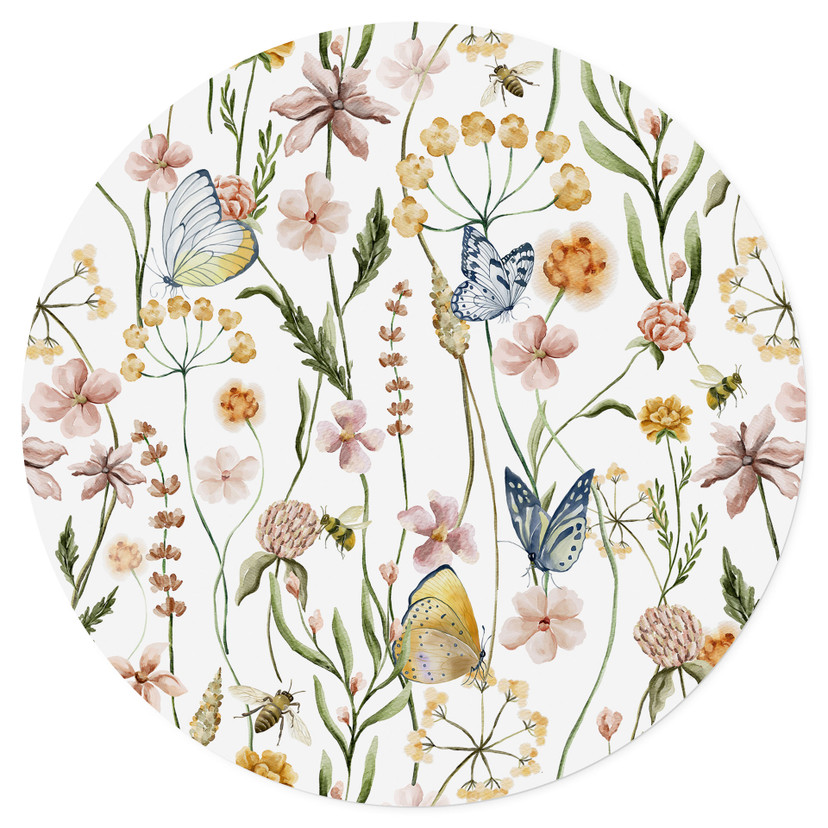Vinilo decorativo Prado primaveral con mariposas - UN Designs - Redondo