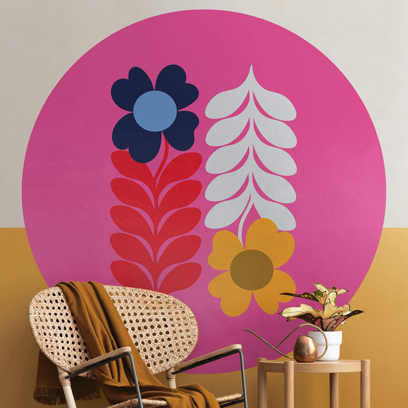 Papier peint photo rond Collett - Retro Flowers - papier peint intissé/papier peint intissé autocoll