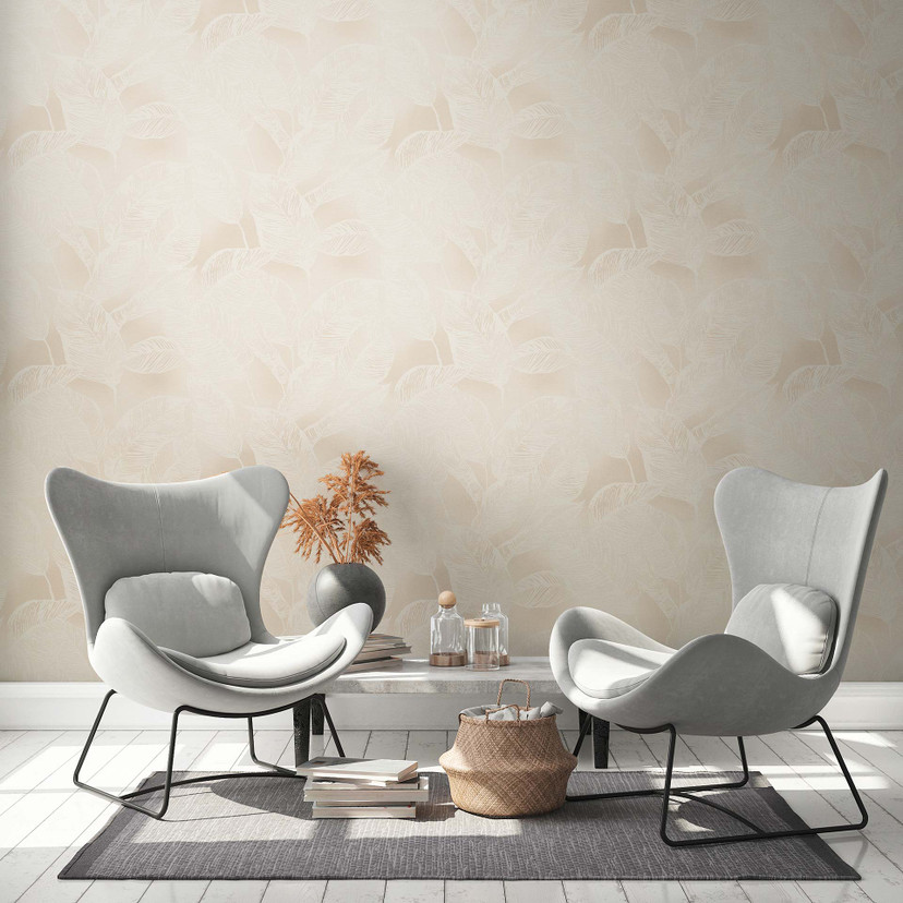Tapeta w kwiaty - liście tapety z włókniny bez PVC A.S. Création Beige White Nature 386633
