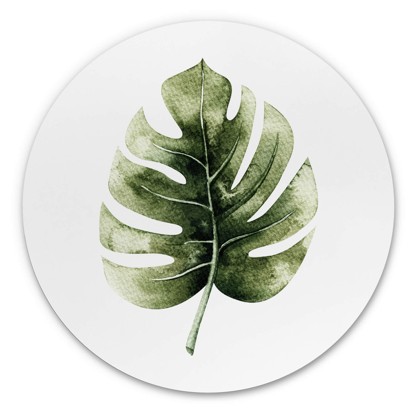 Tableau sur alu-Dibond rond Kvilis—feuille de Monstera