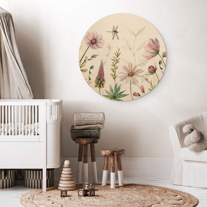 Tableau sur bois rond Sir Edward - Fleurs magiques