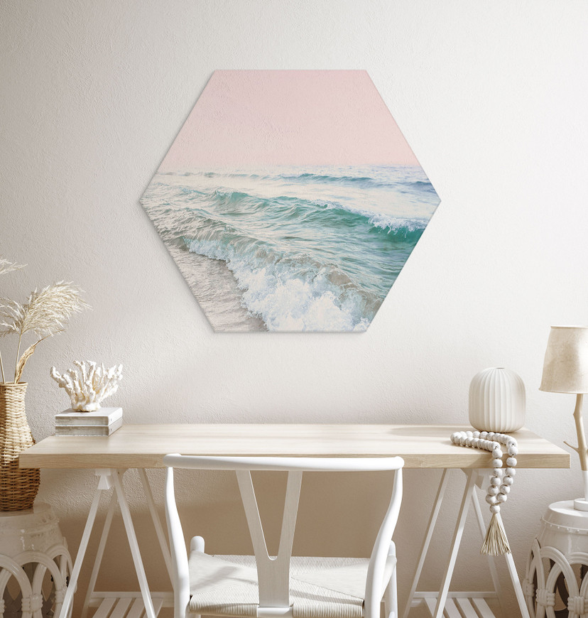 Hexagon Dibond Lyserød himmel over havet - Sisi & Seb