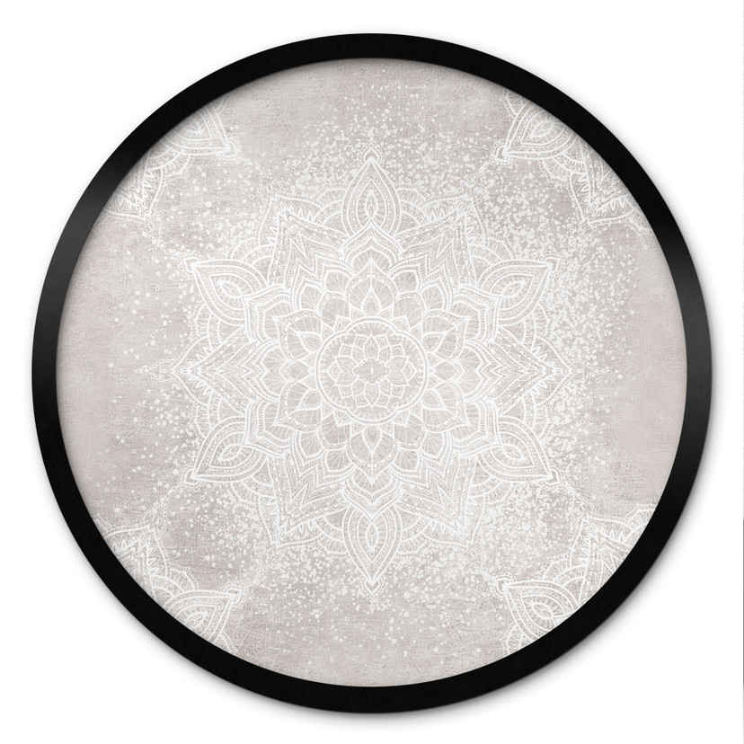 Poster Zachte Mandala op Grijs-Beige - Bloemdecor - Rond