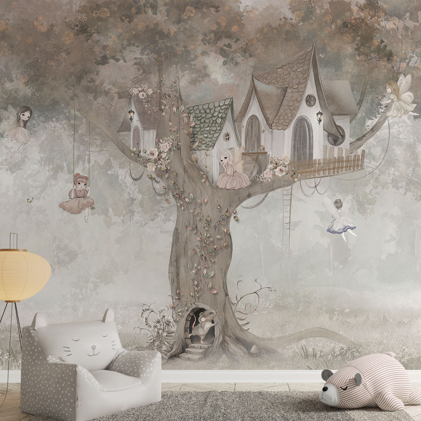 Fotobehang kinderkamer Toverboomhut met feeën - Ms Tiff