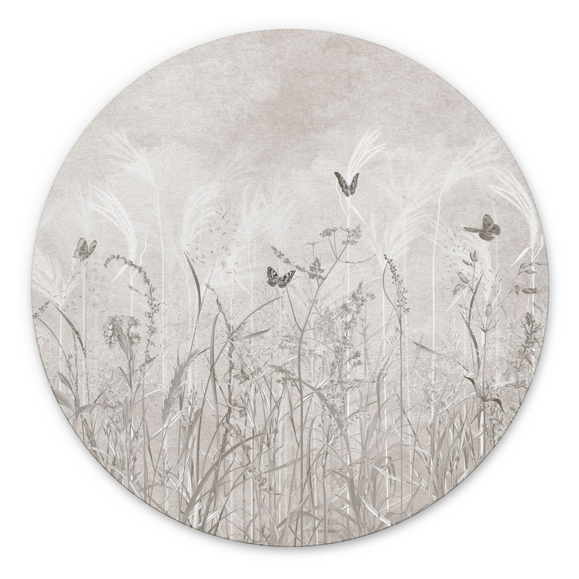 Wanddecoratie wilde bloemenweide met vlinders in Scandinavisch design - Ms Tiff - Alu-Dibond Rond