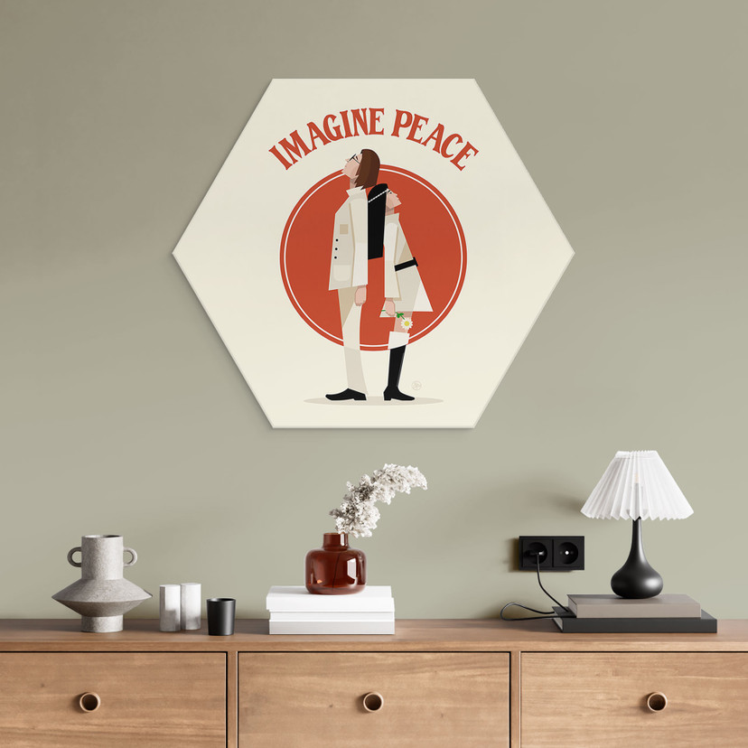 Sekskantet Billede Imagine Peace - To for fred og håb - Retrodrome - aluminium dibond