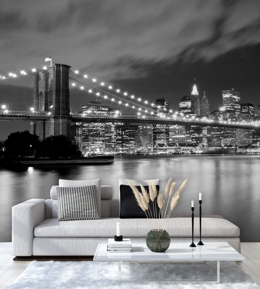 Fototapete, New York Brooklyn Bridge bei Nacht beleuchtet