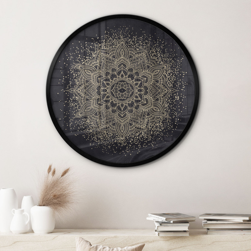 Elegancki Plakat Mandala w kolorze czarnym i złotym - Bloomery Decor - Okrągły