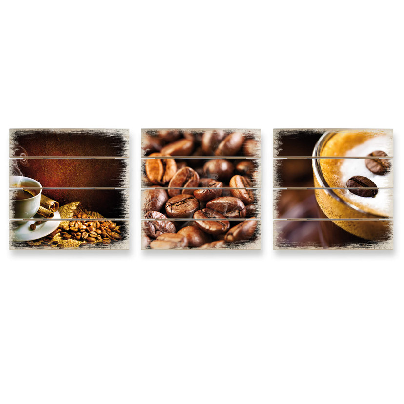 Stampa su legno - Caffè - composizione di stampe su legno (3 parti)