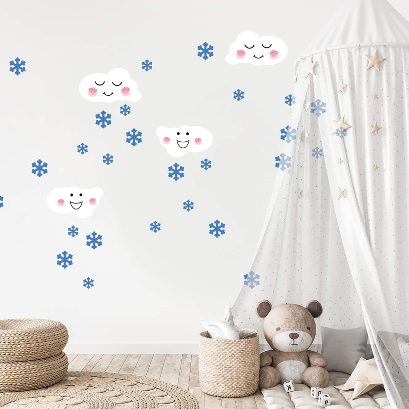 Muursticker set Wolken + Sneeuwvlokjes