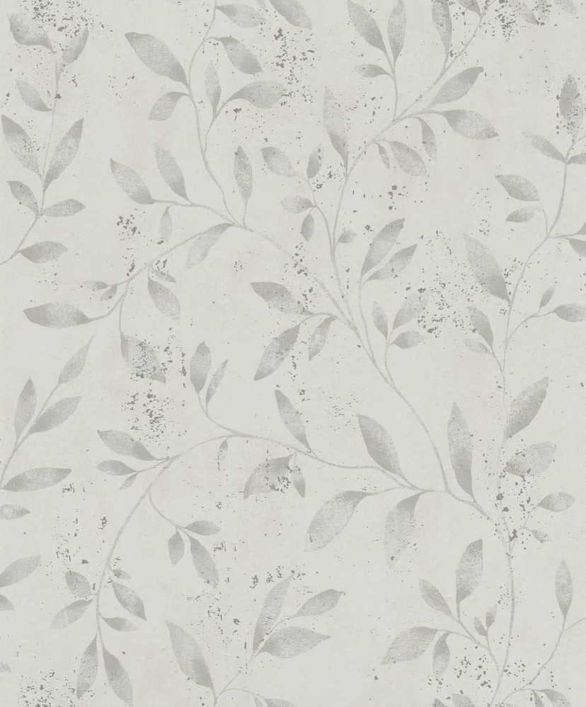 Non-woven tapet med bladmønster og metallic-effekt beige blomster