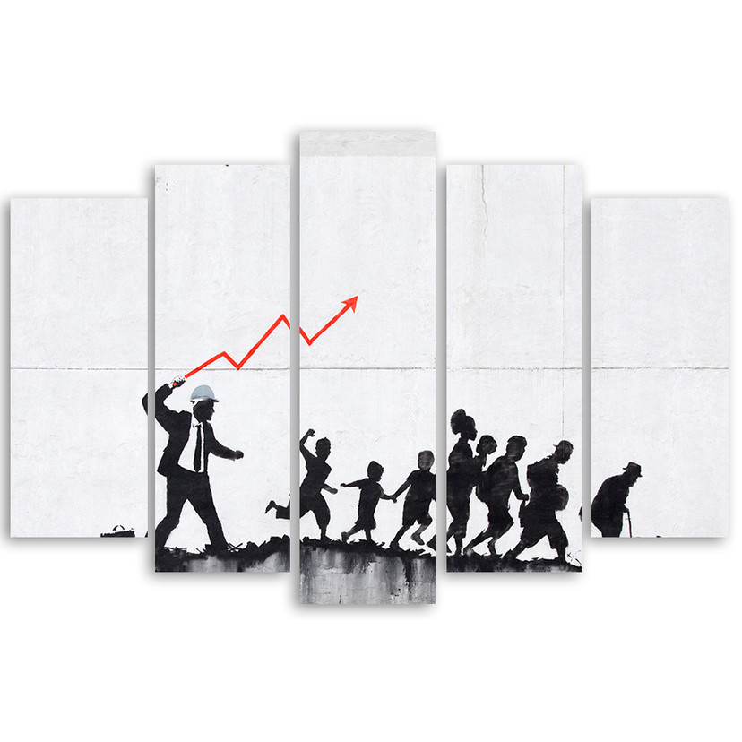 Lærredstryk 5 stykker, vægmaleri Banksy Graffiti