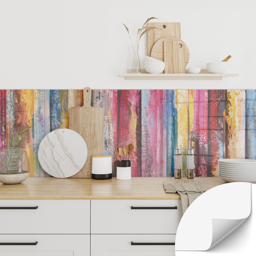 Revêtement pour cuisine autocollant Peinture à rayures colorées - Fedrau
