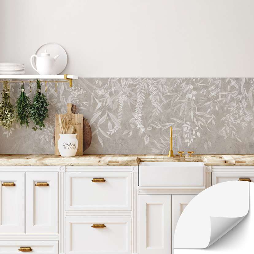 Selbstklebende Küchenrückwand Elegante Weidenzweige in Beige - Ms Tiff