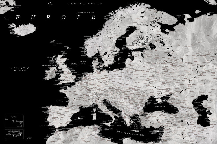 Plakat Blursbyai - Sort og gråt Europakort, plakat (60 x 40 cm)