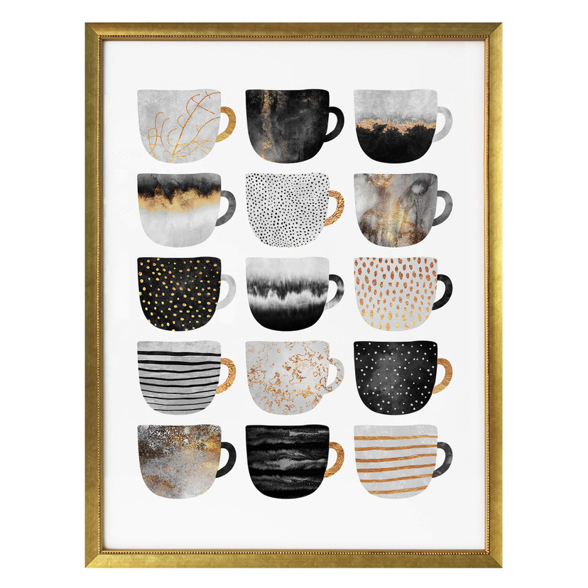 Plakat Fredriksson - Filiżanki do kawy: Pretty Black & Gold