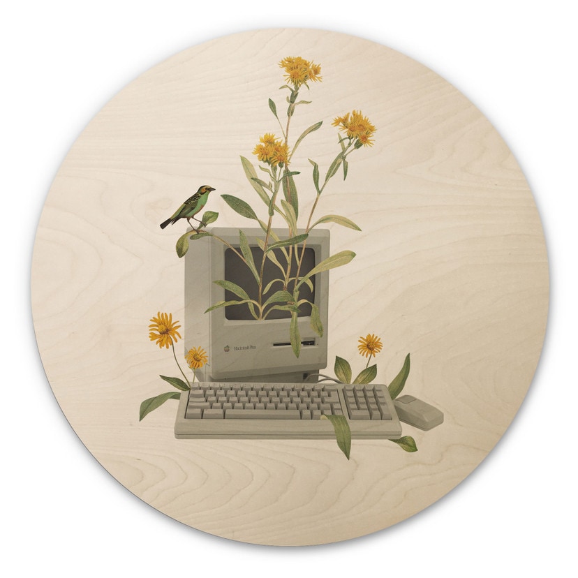 Tableau sur bois Vintage Ordinateur botanique - Frida Floral Studio - Rond