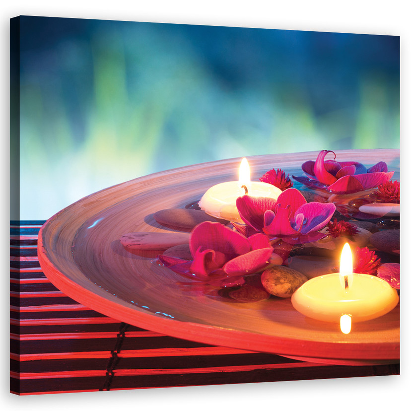 Canvasbillede, Flydende blomster og zen-sten