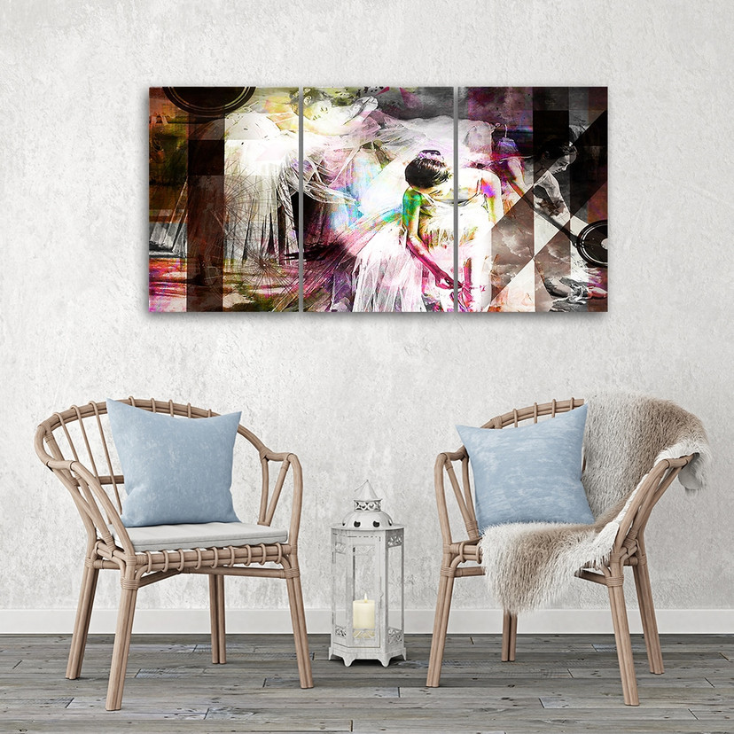 3 dele lærredstryk, feminin pastel