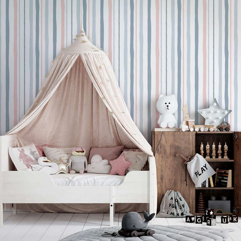 Børnetapet, non-woven tapet med illustration Kids Walls hvid, grå, pink