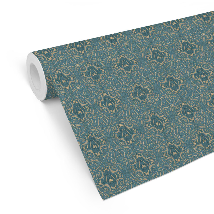 Papier peint à motifs Vintage Mandala en turquoise doré - Bloomery Decor