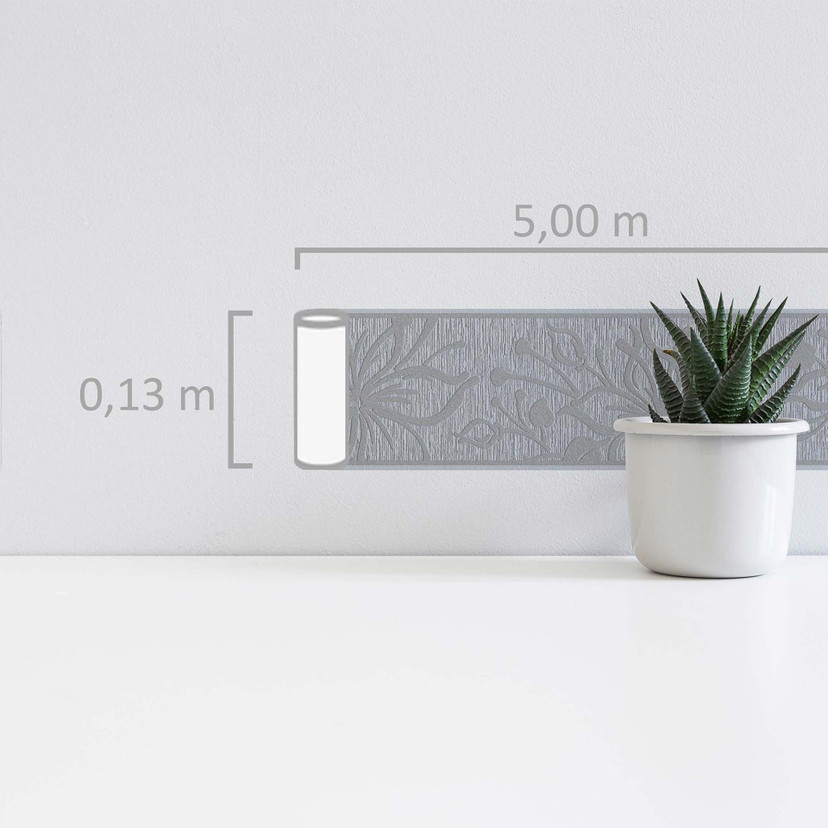 A.S. Création selbstklebende Bordüre Only Borders mit Blumen grau, metallic