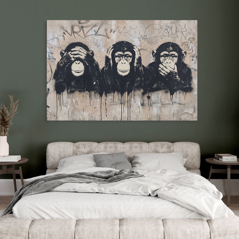 Tableau Trois Singes Street Art Graffiti - Magnusson - Alu-Dibond