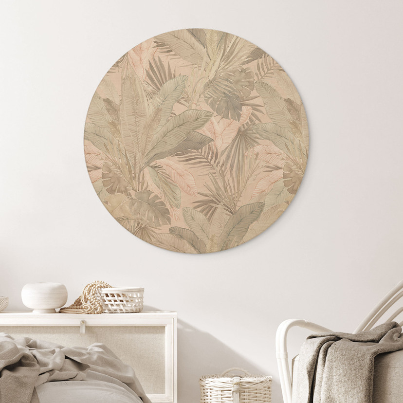 Billede af træ tropiske blade i junglen pastel - Bloomery Decor - Round