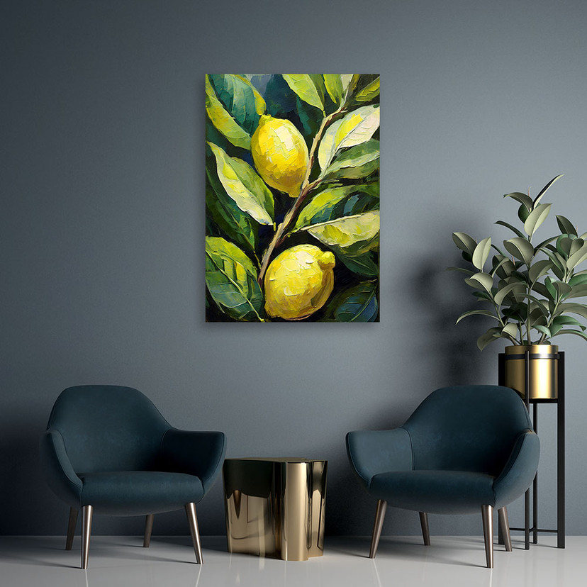 Canvasbillede, citroner akryl håndmalet