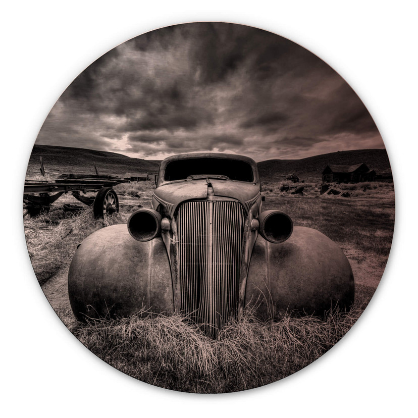 Tableau en alu-Dibond effet cuivre Schlipf - Trop vieille pour rouler - Rond