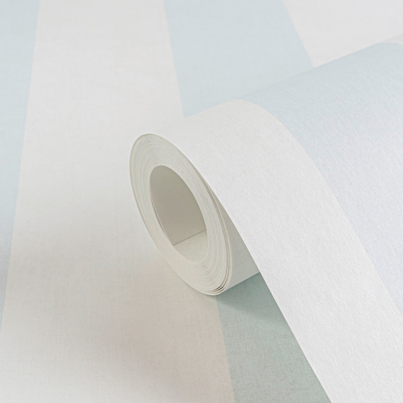 Gestreept behang lichtblauw wit - Vliesbehang strepen voor kinderkamers & meer